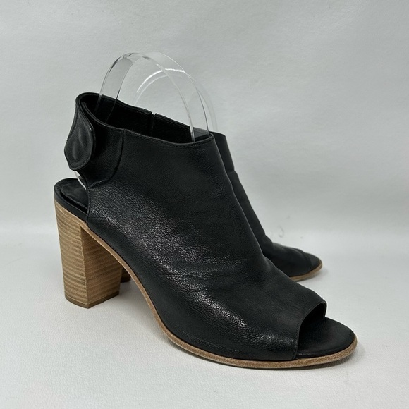 Steven By Steve Madden Black Leather Open Toe Heels Sandals Booties Size EU 39 - Picture 3 of 12
